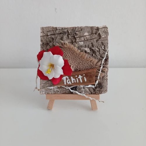 Mini toile en écorce de bois avec son chevalet : souvenir de tahiti