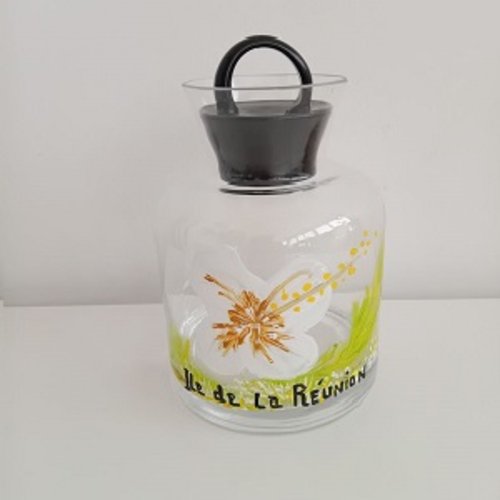 Bocal en verre pour aliments avec motifs hibiscus - souvenir ile de la réunion 974