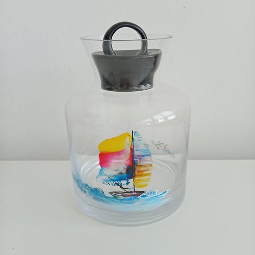 Bocal en verre alimentaire  marin avec motifs voilier