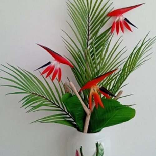 Grand bouquet exotique (oiseaux de paradis, feuille de palmier) - haut de 66