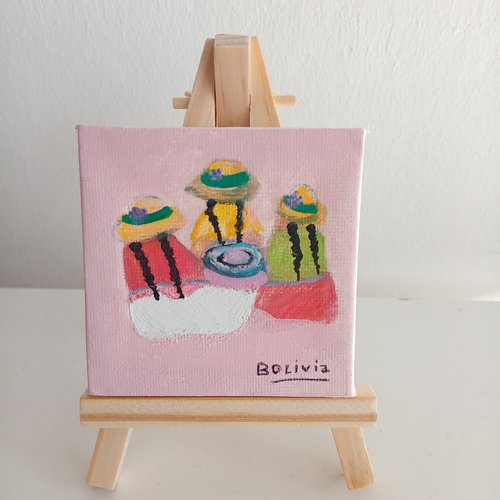 Mini toile peint - motif femmes bolivia