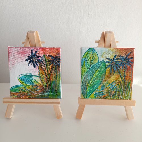 Lot de 2 mini toile peint - motif tropical