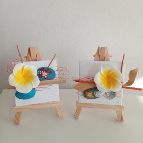 Lot de 2 mini toile  avec coquillages- motif exotique