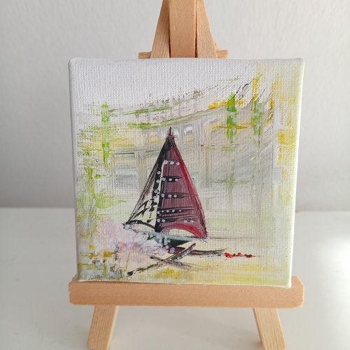 Mini toile marin  peint avec motif voilier
