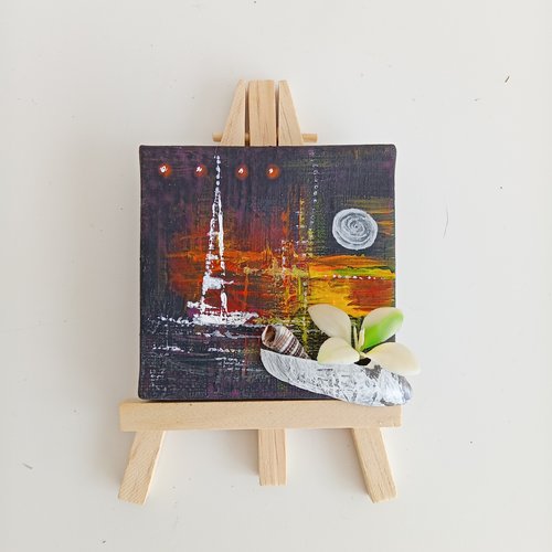 Mini toile  marin avec voilier peint