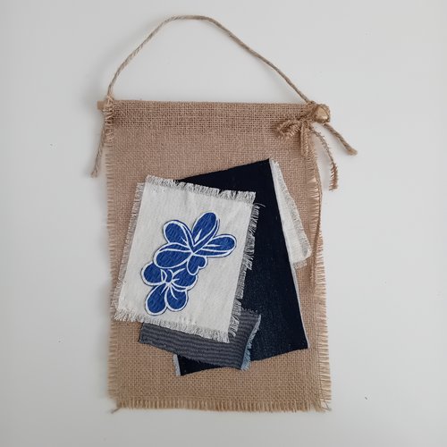 Suspension murale exotique avec toile de jute/jeans/tissu tropicale 51x26 cm