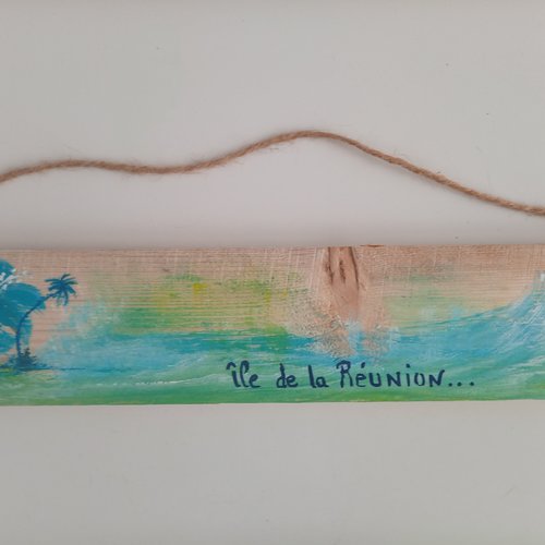 Souvenir ile de la réunion  - panneau en bois peint avec hibiscus à suspendre
