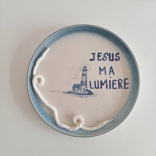 Décoration chrétienne murale avec motif marin : assiette avec inscription"jésus ma lumière"
