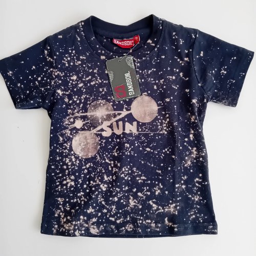 T-shirt courte manche garçon 3 ans bleu grisé avec motifs galaxie