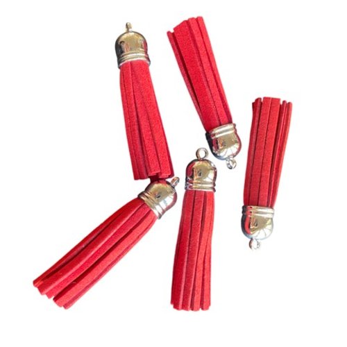 3 pompons en suédine rouge foncée 6 cm calotte argentée