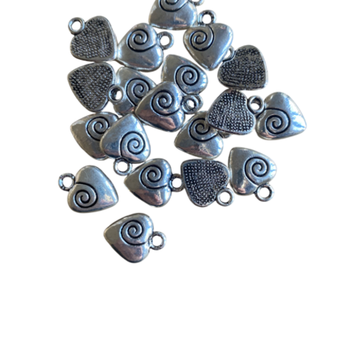 2 breloques coeur 14x11 mm métal argenté