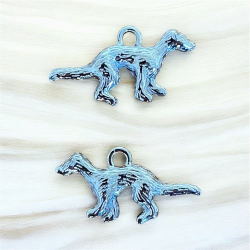 Breloques belette argent vieilli lot de 2 – double face 3d – sans nickel