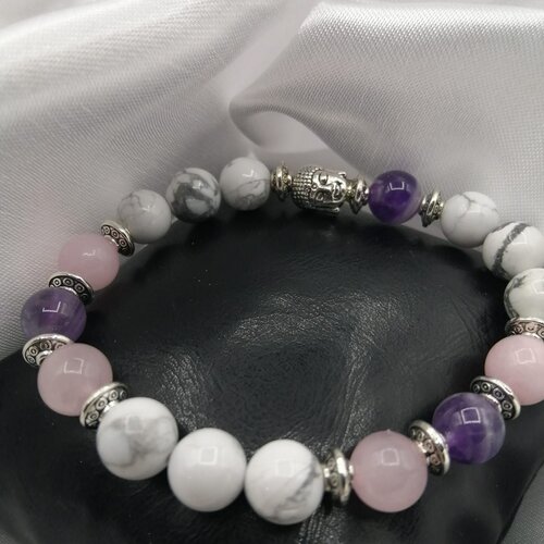 Bracelet femme, quartz rose lithothérapie, pierres naturelles, fait main