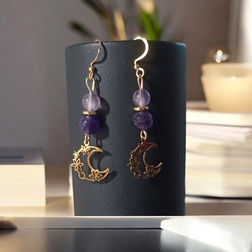 Améthyste. brume de lavande. boucles d'oreilles faites à la main