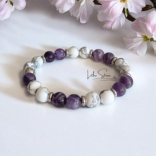 Bracelet en améthyste & howlite – apaisement & clarté intérieure