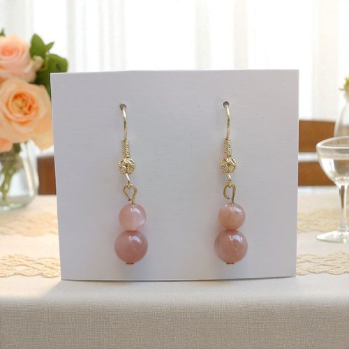 Boucles d’oreilles en pierres de lune pêche – faites à la  main en pierres naturelles