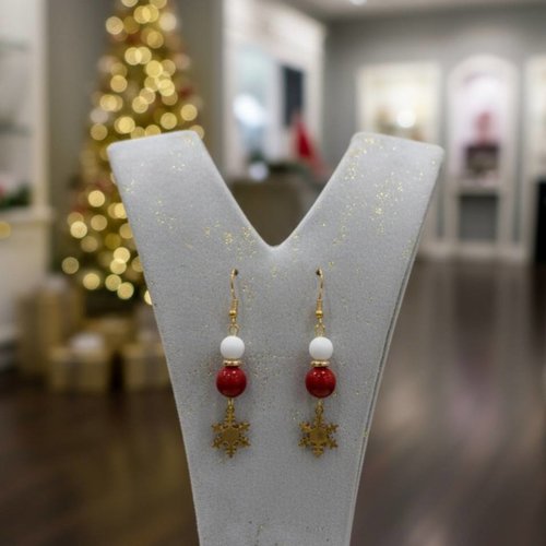 Boucles d’oreilles jaspe rouge & howlite – édition noël