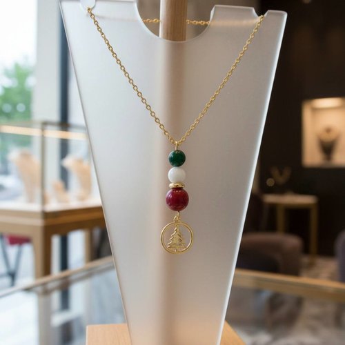 Collier jaspe rouge, howlite & agate verte – édition noël