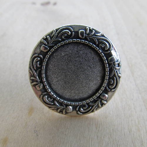 Bague support pour cabochon rond de 25 mm, en métal de couleur: argent.