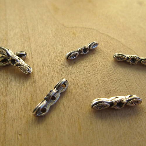 Lot de 5 barres intercalaires 3 rangs de 14.5 mm en métal couleur: argent vieilli.