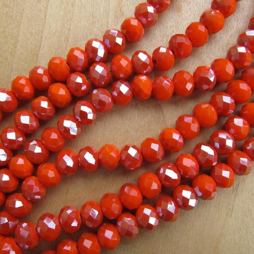 Lot de 25 perles de 8 x 6.5 mm, forme boulier, en verre à facettes semi-plaqué nacré: orange papaye. 