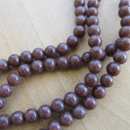 Lot de 20 perles en jade naturel de 6 mm de diamètre teinté: cacao.