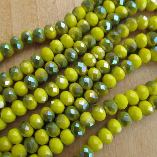 Lot de 50 perles de 6 x 4 mm, forme boulier, en verre à facettes semi-plaqué: jaune tournesol/kaki irisé. 