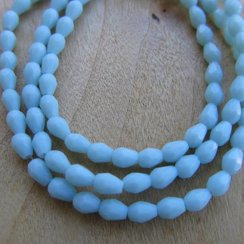 Lot de 10 petites perles gouttes de 5 x 3 mm en verre facetté imitation jade, de couleur: bleu amazonite.