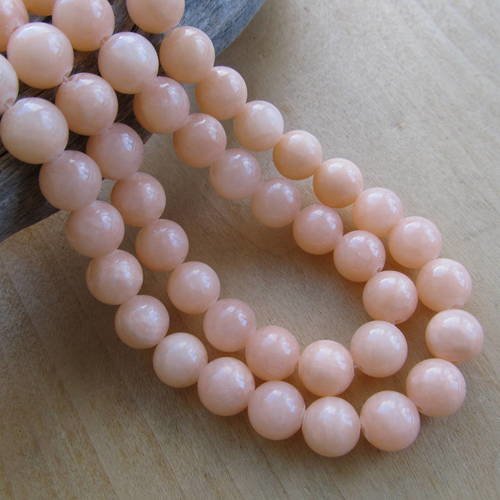 *lot de 10 perles en jade véritable de 10 mm de diamètre teintées: pêche.
