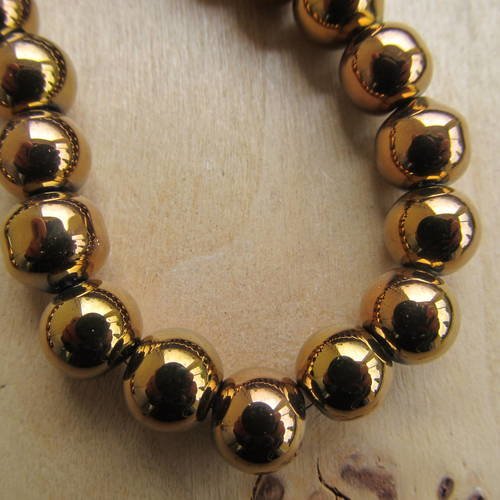 Lot de 20 perles de 8 mm en verre, plaquées métallisées, teintées: vieil or. 