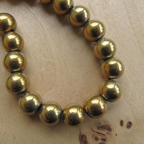 Lot de 20 perles de 8 mm en verre, plaquées métallisées, teintées: laiton. 