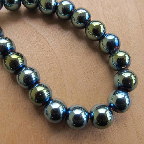 Lot de 20 perles de 8 mm en verre, plaquées métallisées, teintées: pétrole. 