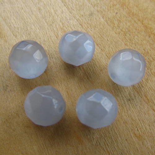 Lot de 5 perles de 10 mm en verre à facettes, imitation œil de chat de couleur: gris nuage. 