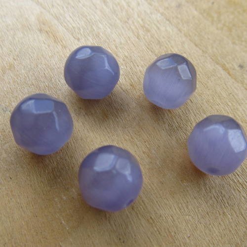 Lot de 5 perles de 10 mm en verre à facettes, imitation œil de chat de couleur: violine.