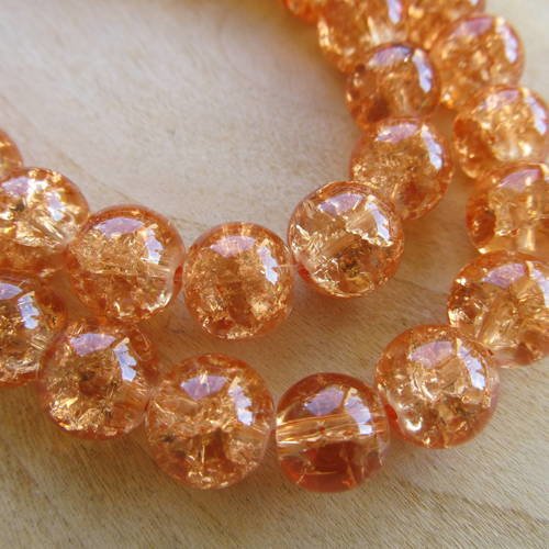 Lot de 10 perles de 10 mm en verre craquelé de couleur: saumon. 