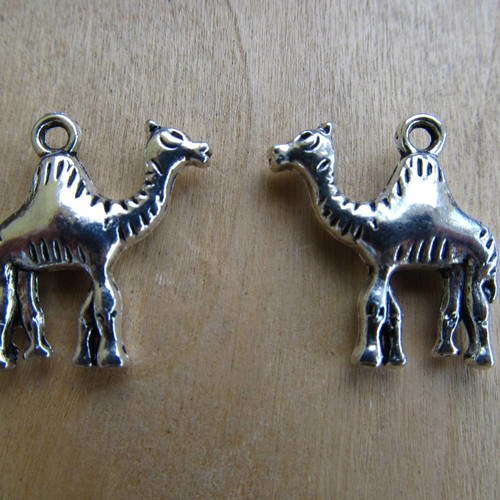 Lot de 2 breloques "dromadaire" de 22 mm x 20 mm en métal couleur argent vieilli.