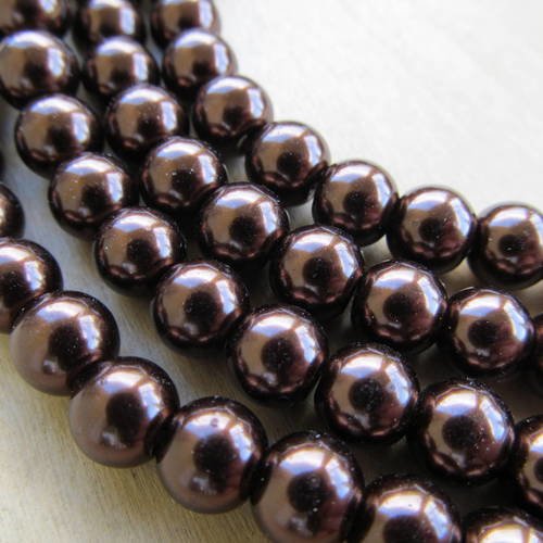 Lot de 10 perles de 8 mm de diamètre, en verre nacré de couleur: chocolat. 