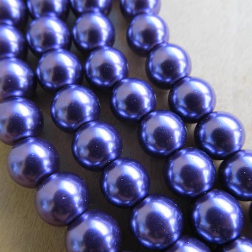 Lot de 10 perles de 8 mm de diamètre, en verre nacré de couleur: violet. 