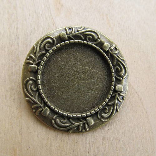Broche support pour cabochon rond de 20 mm, en métal de couleur: bronze. 