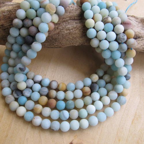Lot de 10 perles rondes de 8 mm de diamètre en pierre naturelle d' amazonite givrée. 