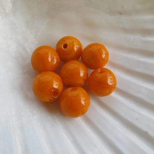 *lot de 4 perles artisanales en verre au chalumeau, de 10 mm de diamètre, de couleur: mandarine.
