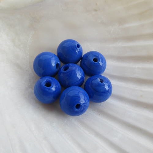 Lot de 4 Perles Artisanales Verre Lampwork Fleurs 25mm Bleu et Gris 
