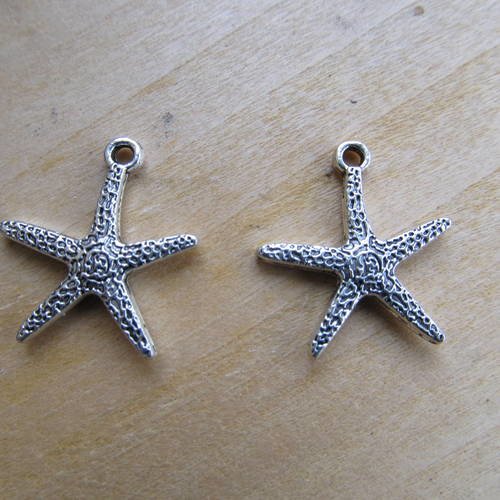 Lot de 2 breloques en forme d'étoiles de mer, de 20 x 18.5 mm, en métal argent vieilli.