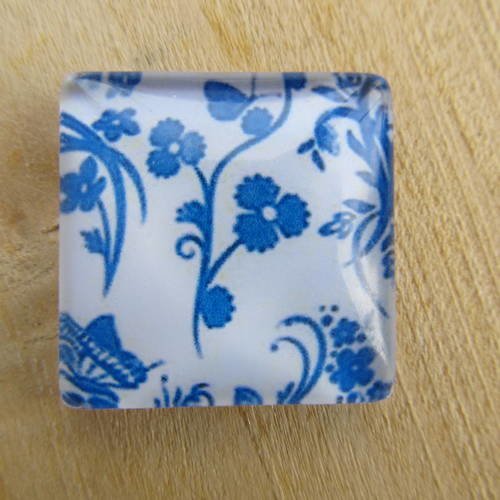 Cabochon en verre de forme carrée de 25 x 25 mm avec image de fond décor: floral.