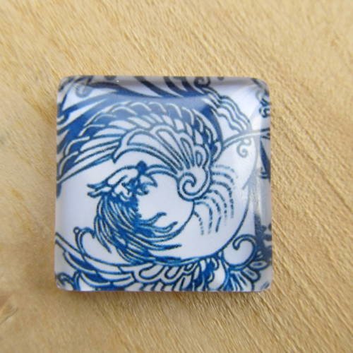 Cabochon en verre de forme carrée de 25 x 25 mm avec image de fond décor: floral.