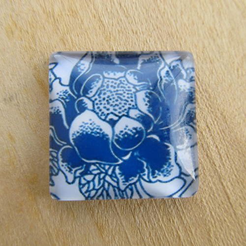 Cabochon en verre de forme carrée de 25 x 25 mm avec image de fond décor: floral.