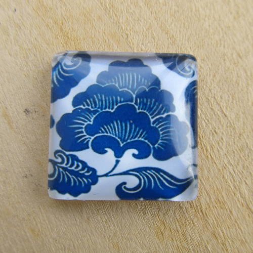 Cabochon en verre de forme carrée de 25 x 25 mm avec image de fond décor: floral.