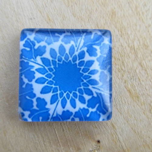 Cabochon en verre de forme carrée de 25 x 25 mm avec image de fond décor: floral.