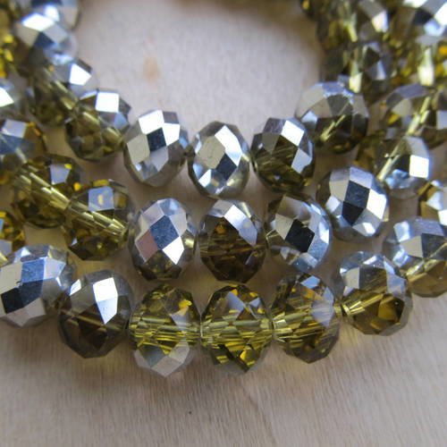 Lot de 20 perles forme boulier, de 8 x 6 mm en verre facetté transparent demi-plaqué argent couleur: miel. 