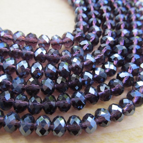 Lot de 25 perles forme boulier en cristal à facettes de 8 x 6mm de couleur: violet.